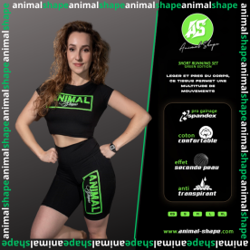 SHORT RUNNING SET - Noir Logo Flashy Green ANIMAL SHAPE