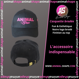 CASQUETTE ANIMAL SHAPE BRODEE - Noire logo Flashy Pink
