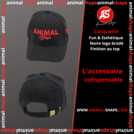 CASQUETTE ANIMAL SHAPE BRODEE - Noire logo Flashy Red