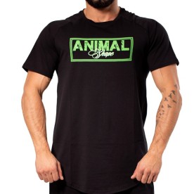 TEE SHIRT FITNESS HOMME Noir Logo Animal Shape Flashy Green